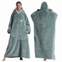 Extra Long Wearable Blanket Winter Flannel Hooded Blanket
