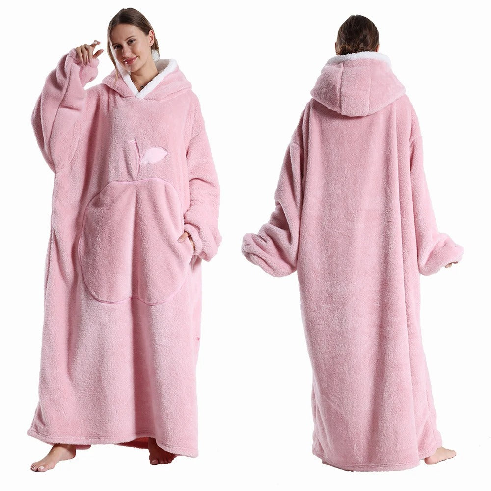 Extra Long Wearable Blanket Winter Flannel Hooded Blanket