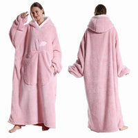 Extra Long Wearable Blanket Winter Flannel Hooded Blanket