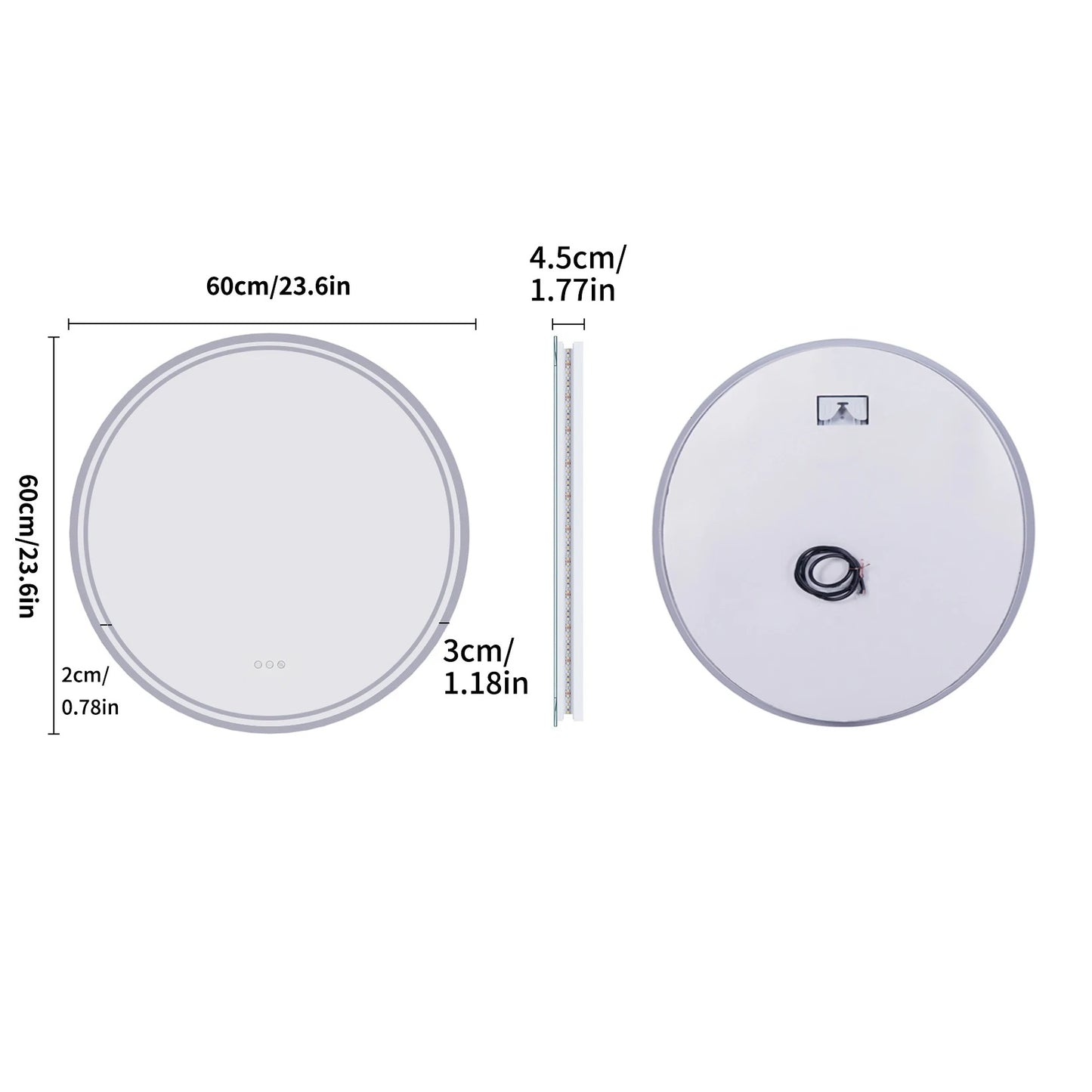 Round LED Smart Bathroom Mirror Wall-Mounted Touch Screen