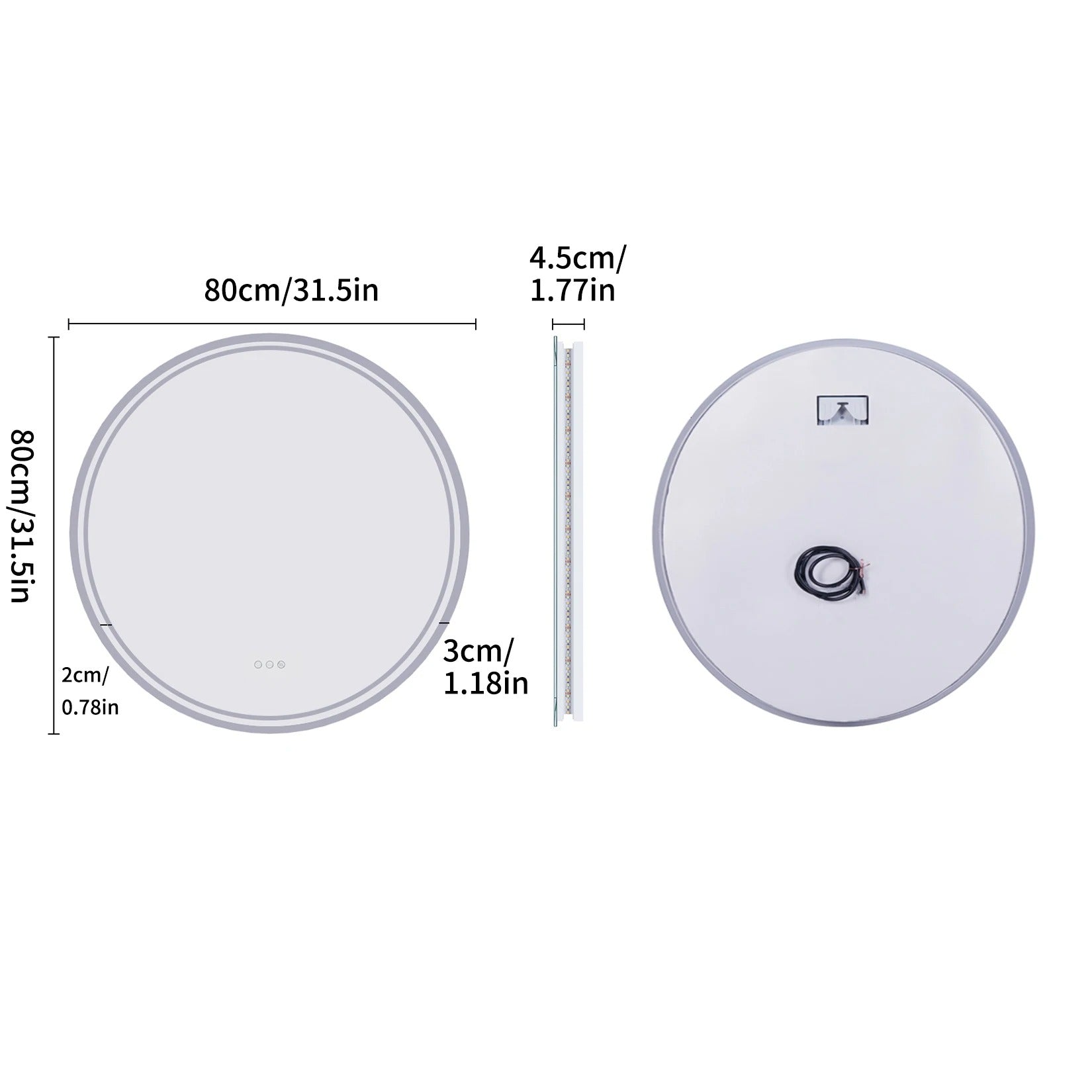 Round LED Smart Bathroom Mirror Wall-Mounted Touch Screen