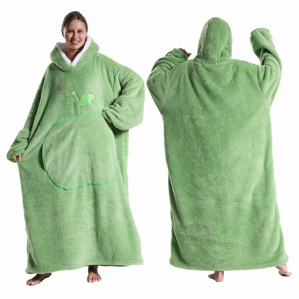 Extra Long Wearable Blanket Winter Flannel Hooded Blanket