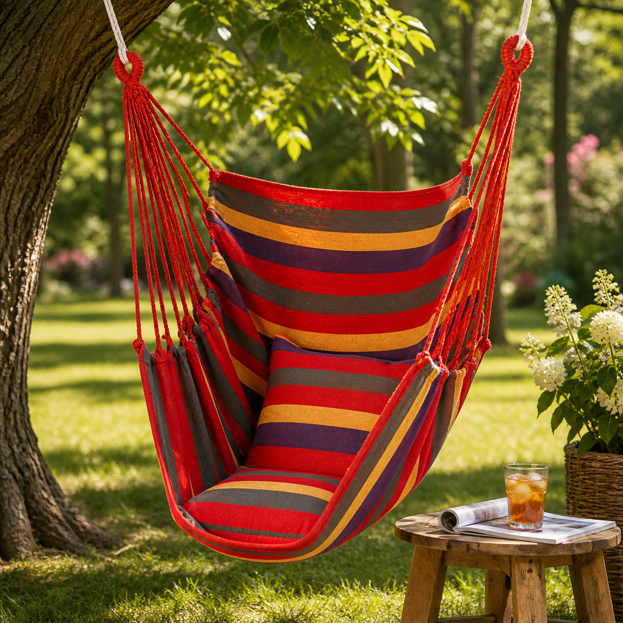 Thickened Canvas Hammock Chair – Anti-Rollover Striped Swing Net